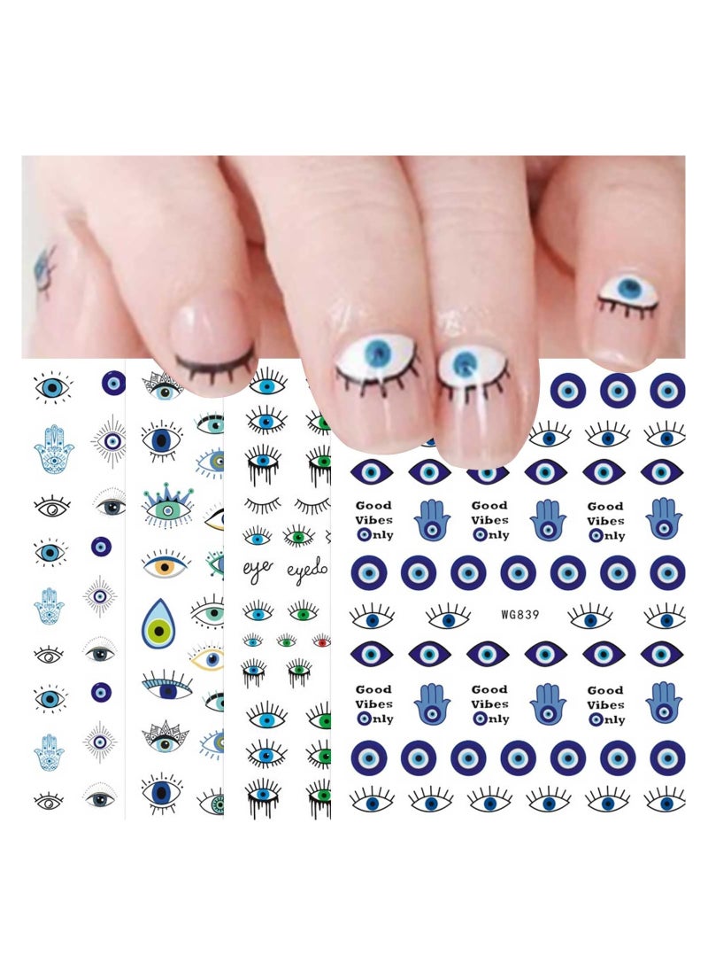 SYOSI Evil Eye Nail Art Stickers Decals 7 Sheets Self Adhesive Blue Eye Hand Eye of Cartoon Charms Design Manicure Tips Nail Decoration for Women Girls Gift  - Image 1