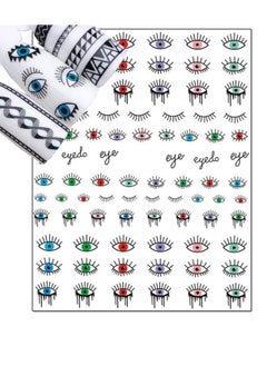 SYOSI Evil Eye Nail Art Stickers Decals 7 Sheets Self Adhesive Blue Eye Hand Eye of Cartoon Charms Design Manicure Tips Nail Decoration for Women Girls Gift  - Image 3