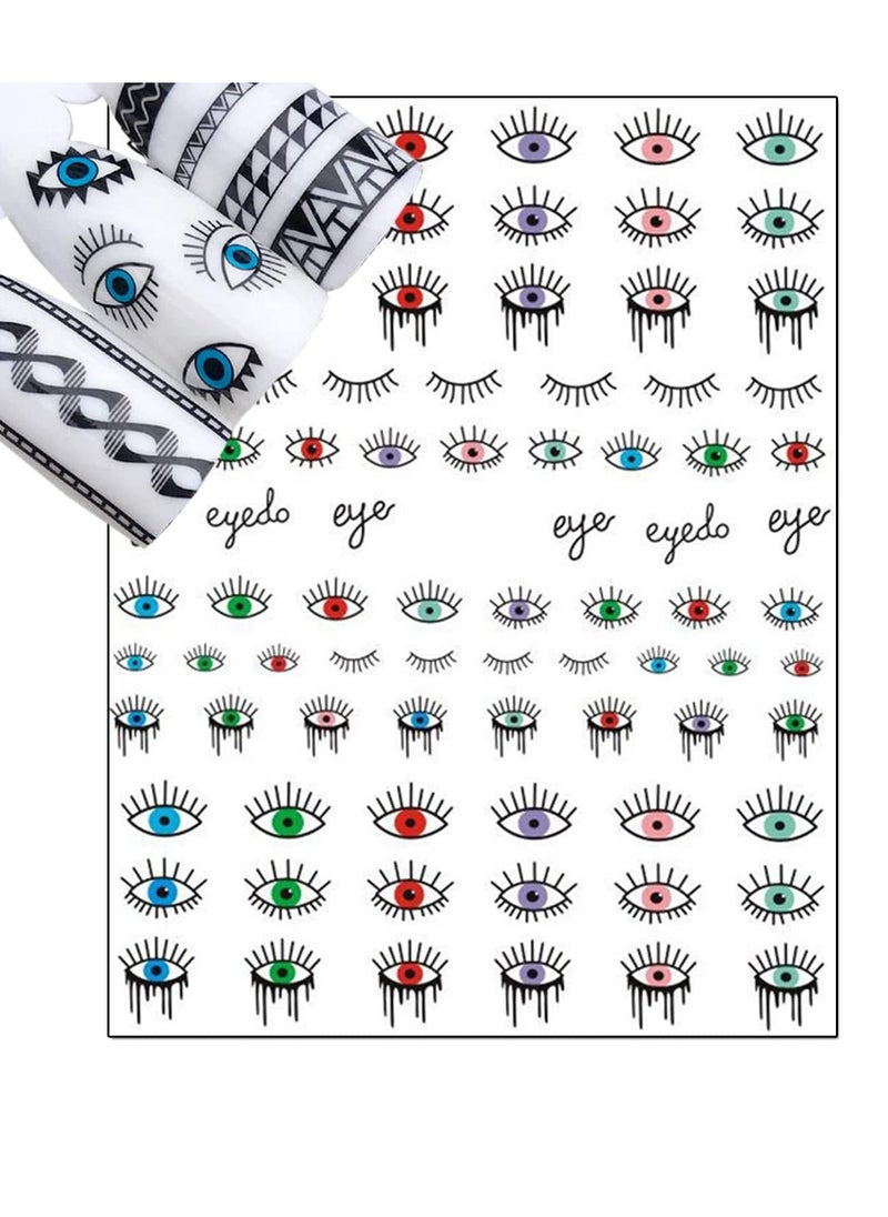 SYOSI Evil Eye Nail Art Stickers Decals 7 Sheets Self Adhesive Blue Eye Hand Eye of Cartoon Charms Design Manicure Tips Nail Decoration for Women Girls Gift  - Image 3