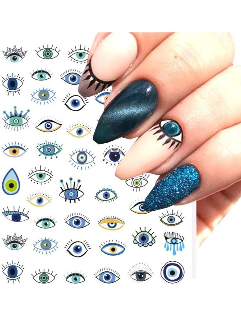 SYOSI Evil Eye Nail Art Stickers Decals 7 Sheets Self Adhesive Blue Eye Hand Eye of Cartoon Charms Design Manicure Tips Nail Decoration for Women Girls Gift  - Image 4