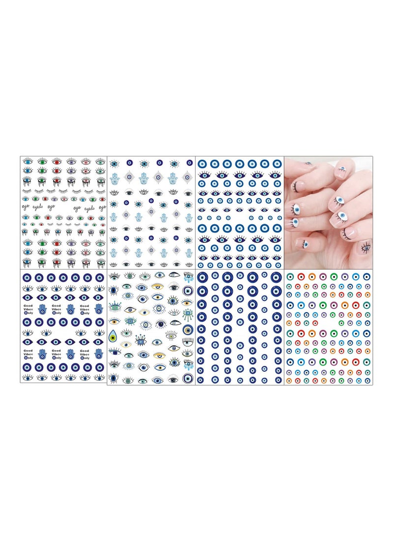 SYOSI Evil Eye Nail Art Stickers Decals 7 Sheets Self Adhesive Blue Eye Hand Eye of Cartoon Charms Design Manicure Tips Nail Decoration for Women Girls Gift  - Image 2