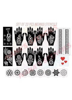 ivana's Set Of 20 Pcs Combo Pack, Reusable Mehendi Design Stencilsfor Both Hands, Easy To Use, Best For Girls, Women, Kids & Teen| New Mehandi Stencils Design Stickers, D-2284  - Image 1