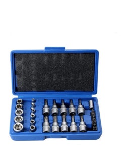 SYOSI Tamper Proof Torx Bit Socket Set, Torx Driver Bits Tool, 29 Pcs Torx Star Bit Socket Set, Metric Hex Bit Sockets Set, 1/4'' 3/8'' 1/2'' Drive for Hand Use with Storage Case  - Image 1
