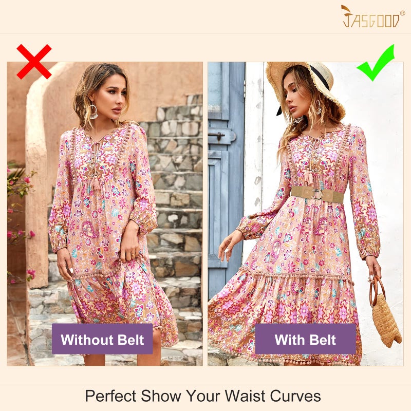 JASGOOD Straw Woven Elastic Belt for Women Vintage Wide Stretch Waistband for Dress Boho Ladies Summer Dress Belt - Image 3