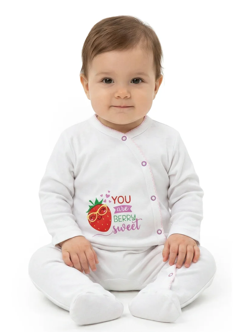 ايكو Infant Girls “Berry Sweet” Printed Cotton Sleepsuit