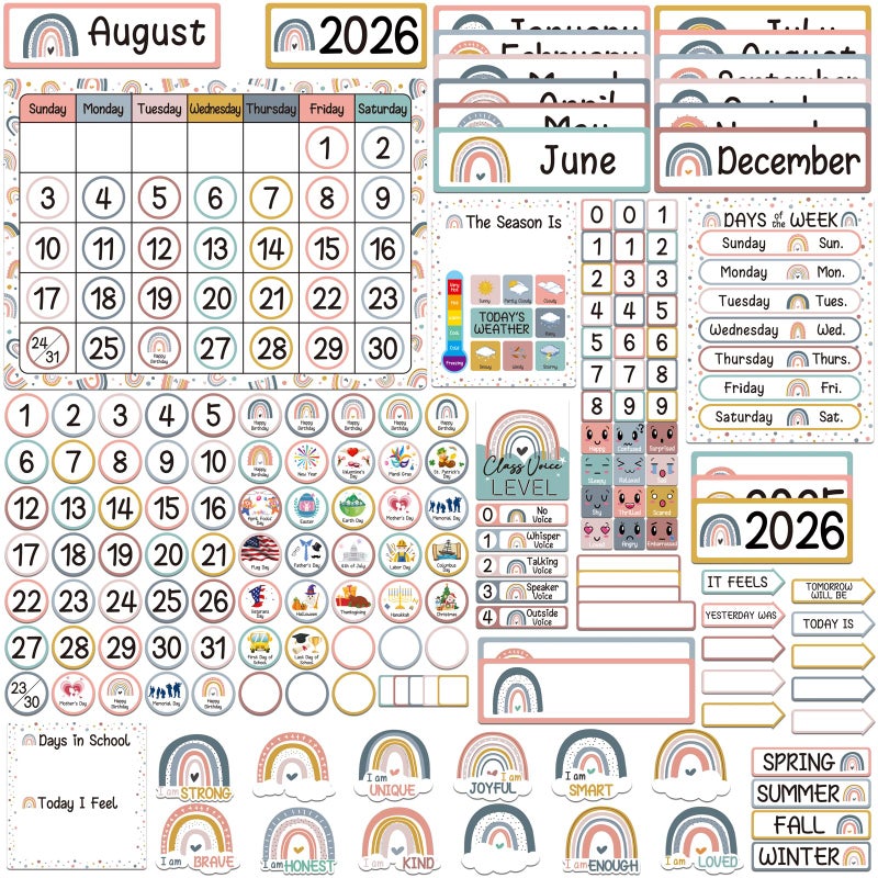 BelleAngle Rainbow Calendar Bulletin Board Set Calendar Seasons Weather Chart for School Classroom Wall Decoration - Image 1