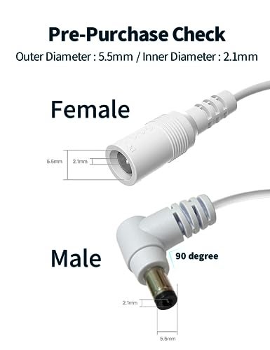 Tonton DC Power Extension Cable 1M 3.3FT 5.5mm x 2.1mm 90 Degree Right Angle Female to DC Male Power Adapter Cord for CCTV Security Camera Surveillance LED Strip DVR NVR Router Guitar Effect Pedal - Image 2