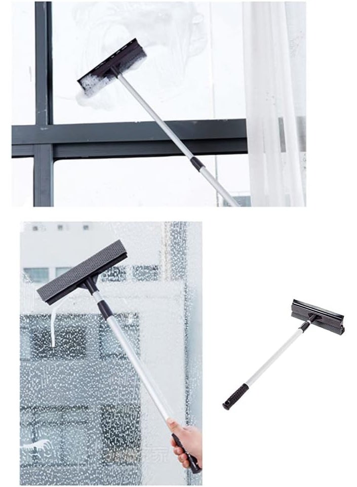 ماسحة نوافذ 2 في 1 بتصميم تلسكوبي – أداة تنظيف زجاج مزدوجة الجانبين بمقبض ألومنيوم طويل – مزودة بإسفنجة ومنشفة لتنظيف النوافذ والأبواب الزجاجية والمرايا والحمامات - Image 4