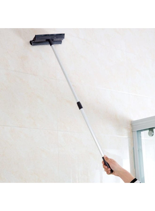 ماسحة نوافذ 2 في 1 بتصميم تلسكوبي – أداة تنظيف زجاج مزدوجة الجانبين بمقبض ألومنيوم طويل – مزودة بإسفنجة ومنشفة لتنظيف النوافذ والأبواب الزجاجية والمرايا والحمامات - Image 3