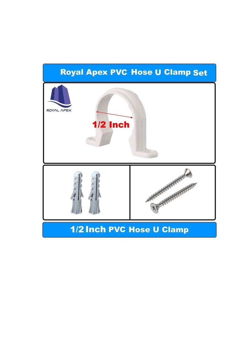 Generic - PVC White U Clamps Fastener Hanger Pipe Clamps Clip with Screw, for Conduit Pipe Fixing Bracket and Support Water Pipe and Gas Pipe 10 Pcs (1/2 Inch) - Image 1