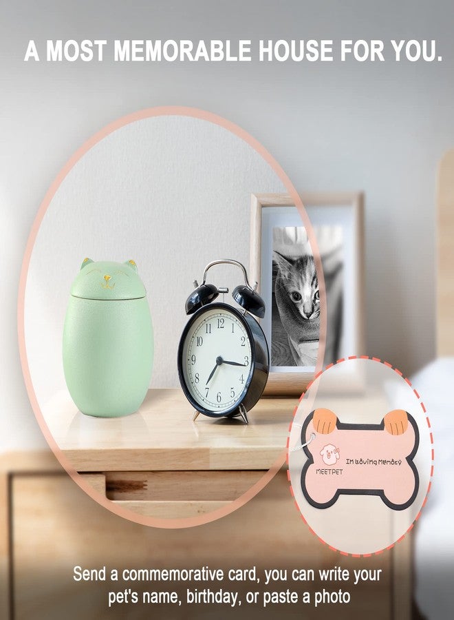 جرة رماد للقطط والكلاب من MEETPET، متوفرة بمقاسين: 3.2 × 2.9 و 4.9 × 4.25. جرة رماد على شكل قطة مبتسمة مع بطاقة تذكارية. جرار لحفظ رماد حيوانك الأليف (12 بوصة مكعبة، أخضر). - Image 5