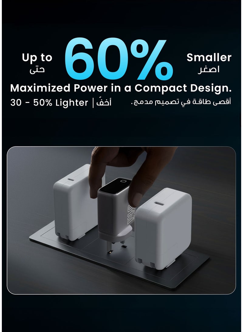 باورولوجي شاحن حائط فولت فلو GaN بتقنية PD بقوة 140 واط / قابس متعدد للهواتف الذكية وأجهزة الكمبيوتر المحمولة / تحكم في درجة الحرارة بالذكاء الاصطناعي / متوافق مع أجهزة متعددة / شحن سريع عالي الطاقة - أسود - Image 4