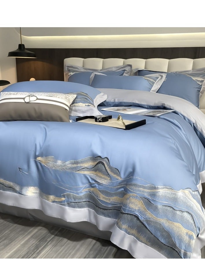 Bed Sheet Style — French High-End 80 Thread Pure Cotton Embroidered Bedding Four Piece Set - Image 1