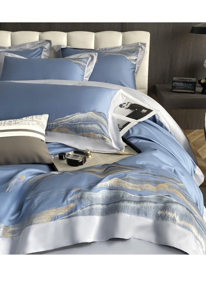 Bed Sheet Style — French High-End 80 Thread Pure Cotton Embroidered Bedding Four Piece Set - Image 2