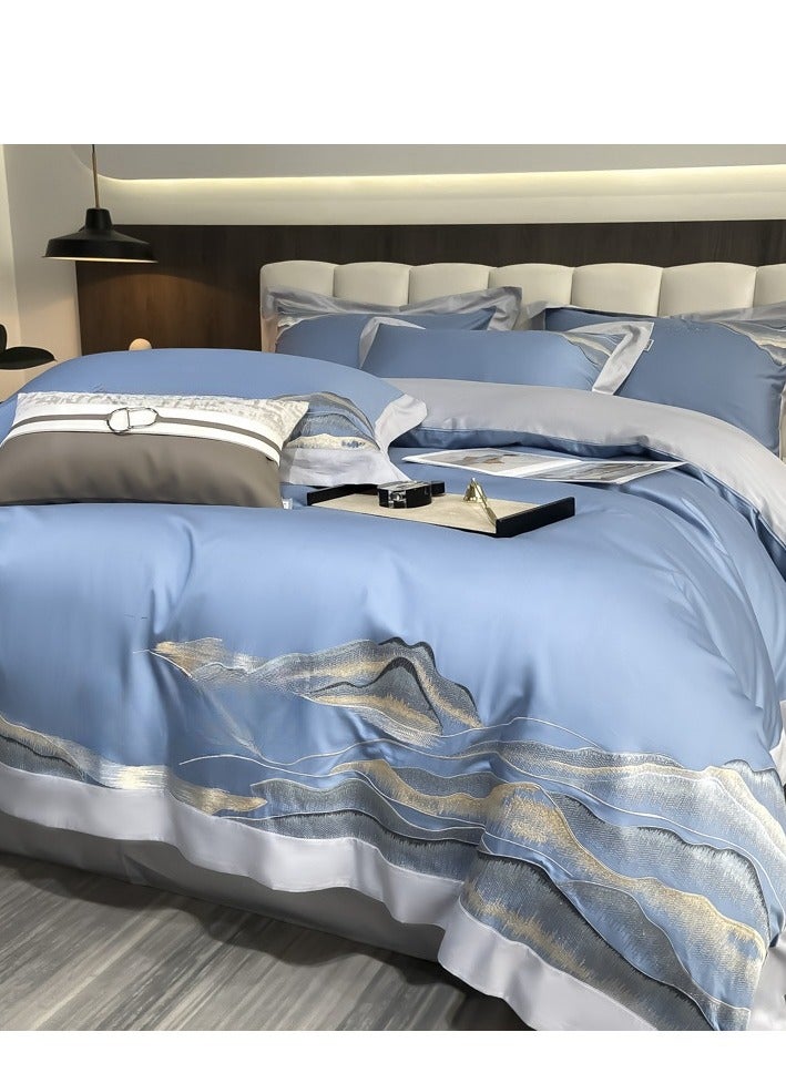 Bed Sheet Style — French High-End 80 Thread Pure Cotton Embroidered Bedding Four Piece Set - Image 3