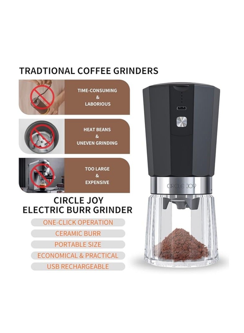 CircleJoy CIRCLE JOY Coffee Grinder Electric with Ceramic Blade and Adjustable Coarseness, Rechargeable One Touch Coffee Bean Grinder, Silver - Image 2
