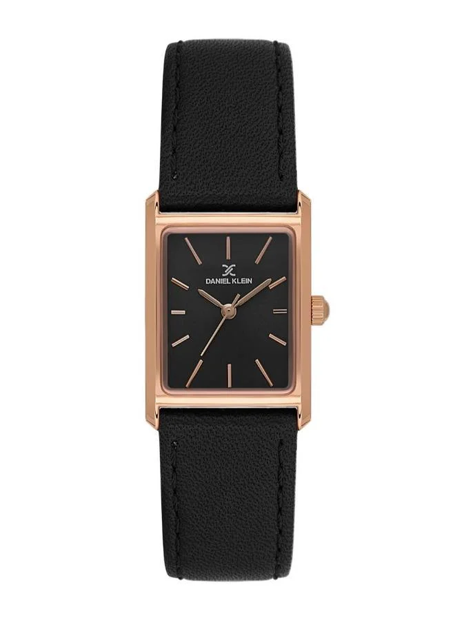 DANIEL KLEIN Women's Leather Rose Gold Alloy Case Analog Black Square Sunray Dial Japanese Quartz Premium 30 Meters Water Resistant