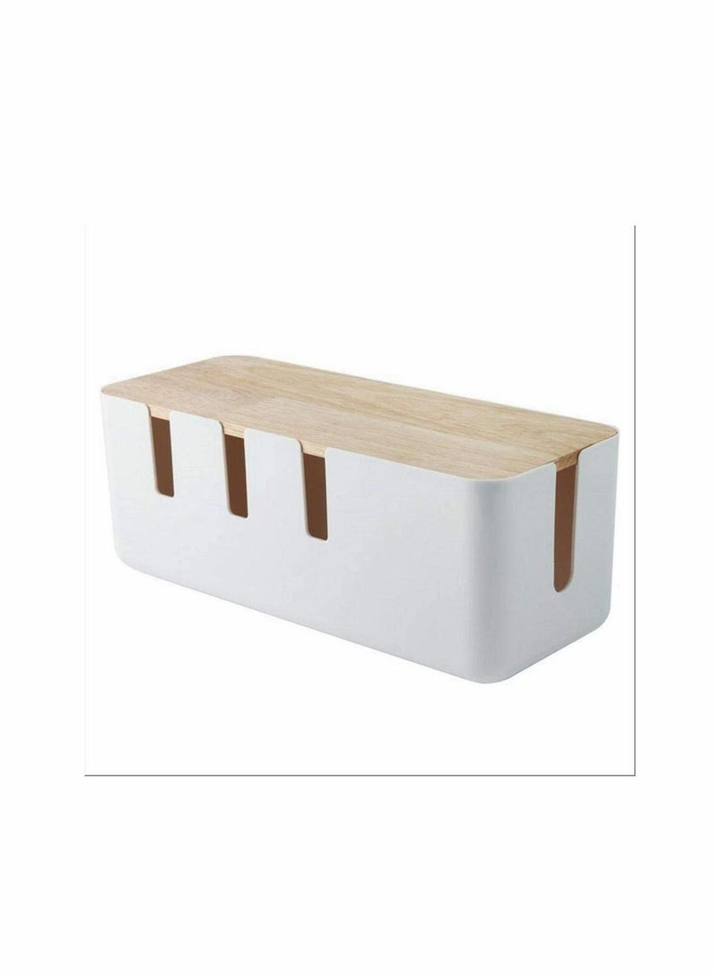 Y&D Cable Management Box Tidy Organiser Electrical With Wooden Cover, And Organising Clear Desktop, 30 x12 x 11 Cm - Image 1