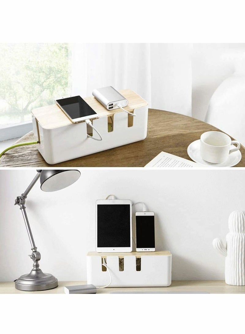 Y&D Cable Management Box Tidy Organiser Electrical With Wooden Cover, And Organising Clear Desktop, 30 x12 x 11 Cm - Image 5
