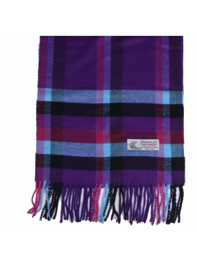 TZ Promise Men Women Tartan Plaid Check Cold weather Soft Warm Winter Cashmere Feel Scarf (Classic Purple Plaid) - Image 2