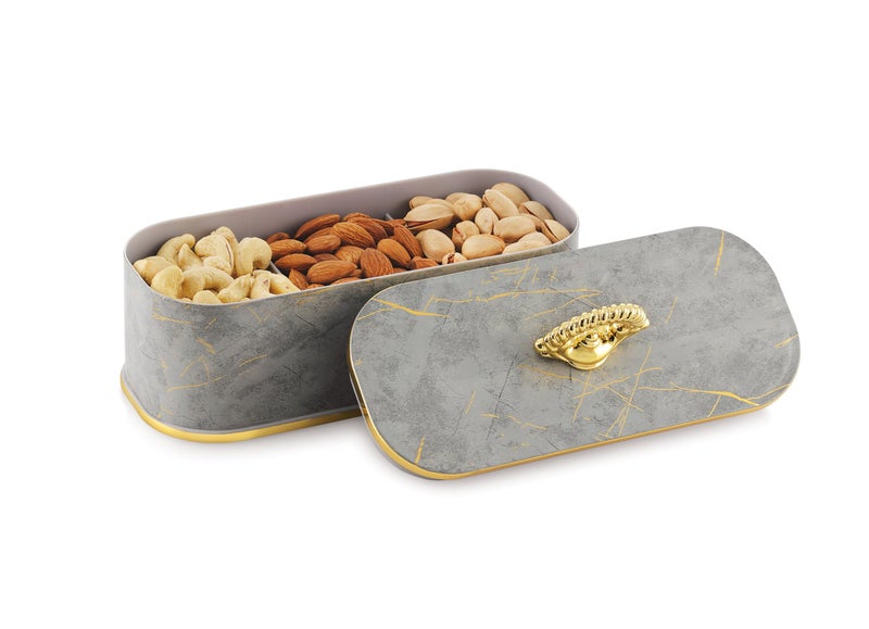 Nabhya Premium Marble Finish 3-Compartment Dry Fruit Container with Elegant Golden Handle – Luxury Storage & Serving Box for Dry Fruits, Nuts, and Snacks (Grey) - Image 5