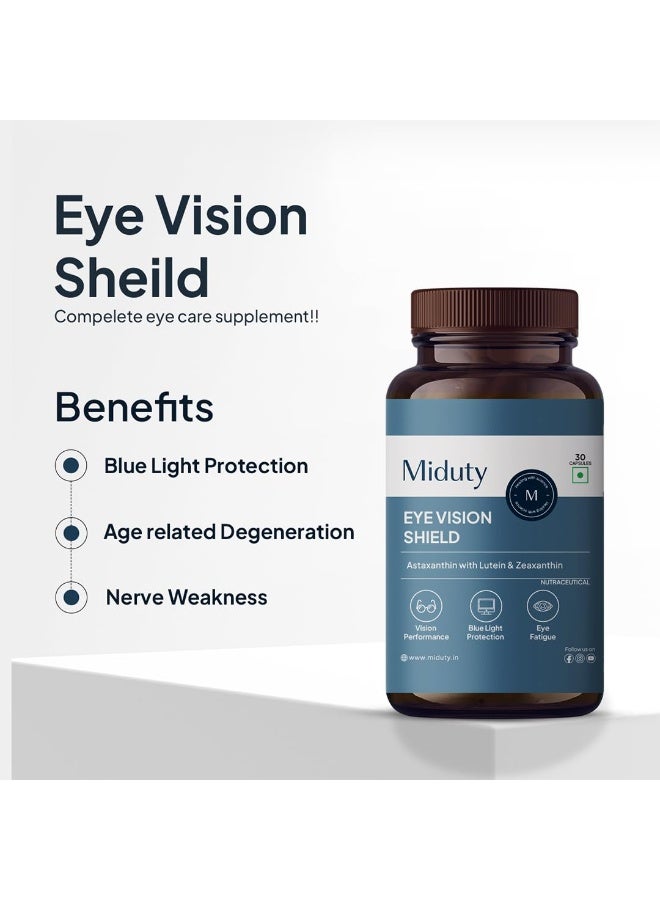 Miduty Eye Vision Shield Supplement for Dry Eyes | Bilberry Fruit Extracts 80mg, Vit A 300mcg, Lutein 20mg & Zeaxanthin, Astaxanthin, Lycopene- for Blurry Vision - 30 Capsules - Image 3