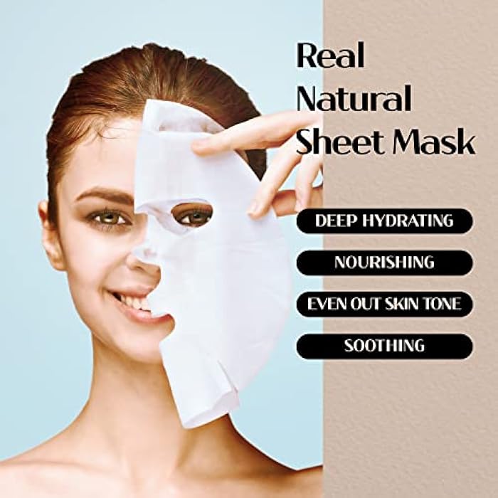 varuza] Real Natural Sheet Mask – EWG VERIFIED, Vegan Face Mask for Hydration, Non-GMO, No Artificial Fragrance, Made in Korea (10 PACK, BLUE AMPOULE) - Image 5