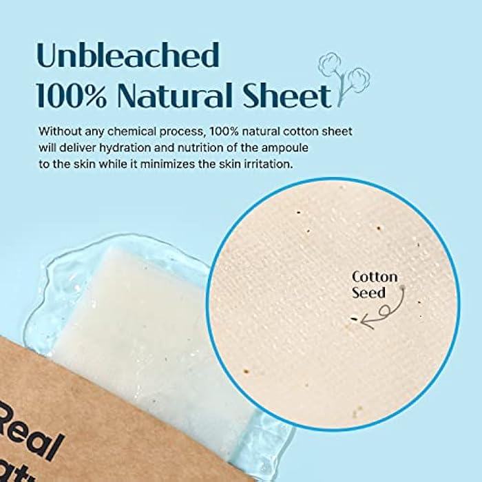 varuza] Real Natural Sheet Mask – EWG VERIFIED, Vegan Face Mask for Hydration, Non-GMO, No Artificial Fragrance, Made in Korea (10 PACK, BLUE AMPOULE) - Image 4