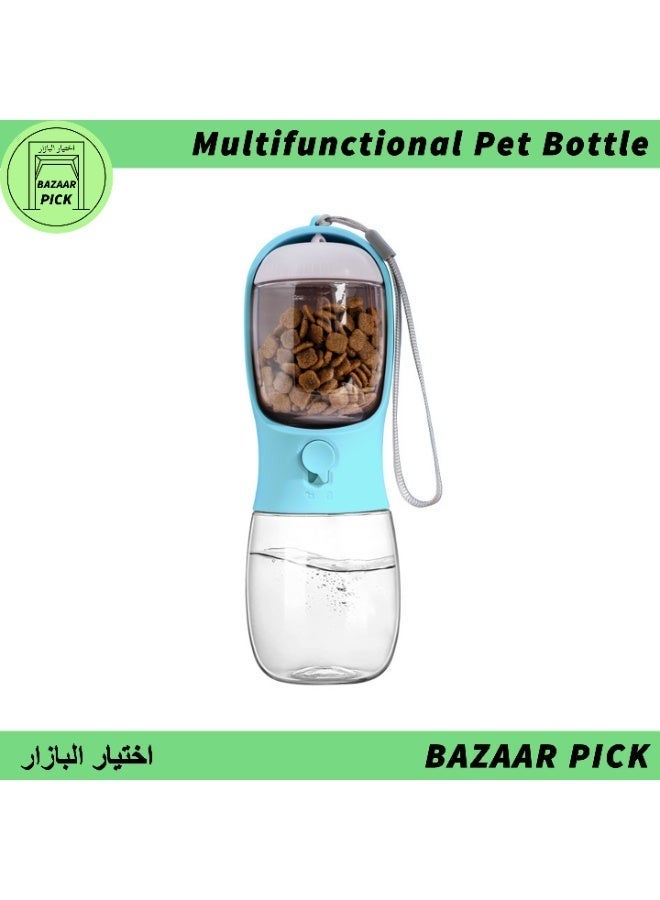 Pet Water and Food Bottle for Cats and Dogs Portable Travel Feeding Cup 2 in 1 Heat Resistant Blue 300ml - Image 1