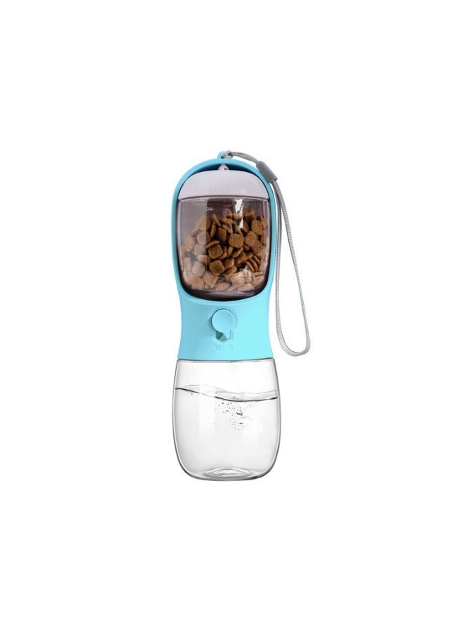 Pet 300ml Water and 100g Food Bottle for Cats and Dogs, FDA Approved Portable Travel Feeding Cup with Coconut Shell Filter2 in 1 Heat Resistant Blue - Image 1