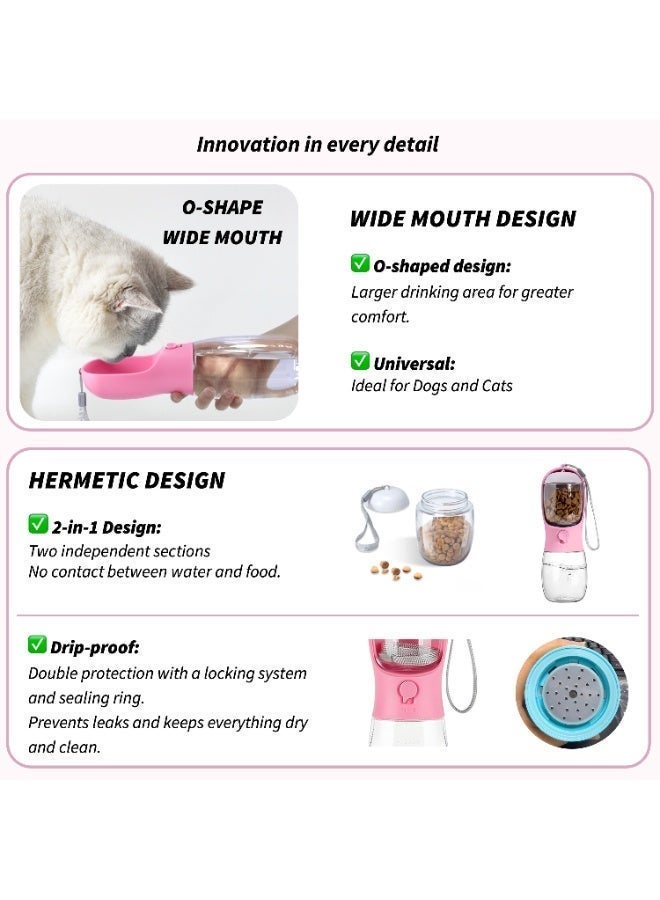 Pet 300ml Water and 100g Food Bottle for Cats and Dogs, FDA Approved Portable Travel Feeding Cup with Coconut Shell Filter2 in 1 Heat Resistant Blue - Image 4