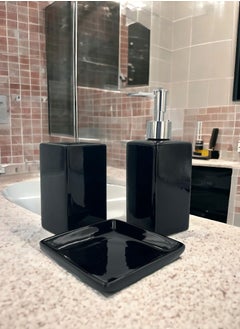 BABAZAM 3 Pieces Bathroom Accessories Set Toothbrush Cup Lotion Liquid Soap Dispenser & Tray Black  - Image 5