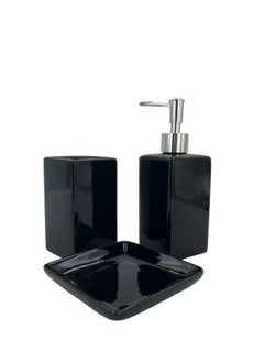 BABAZAM 3 Pieces Bathroom Accessories Set Toothbrush Cup Lotion Liquid Soap Dispenser & Tray Black  - Image 2