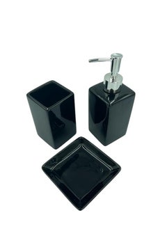 BABAZAM 3 Pieces Bathroom Accessories Set Toothbrush Cup Lotion Liquid Soap Dispenser & Tray Black  - Image 3