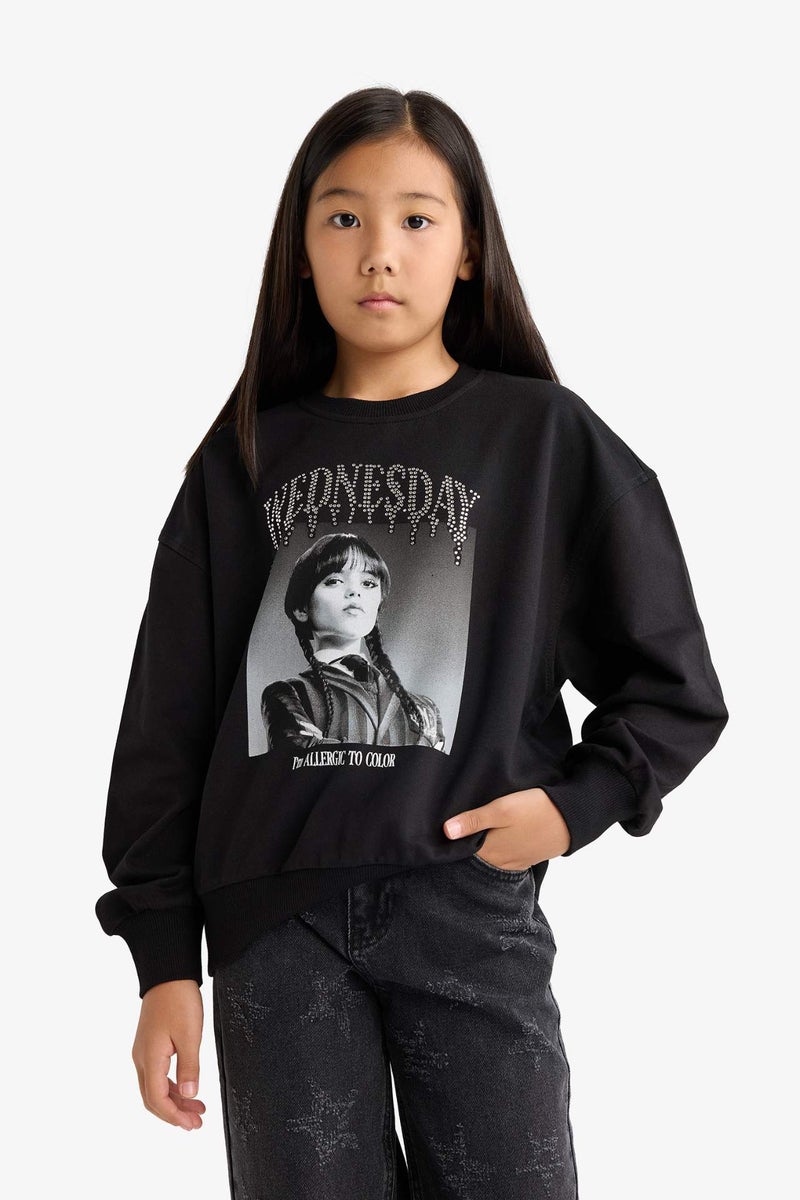 DeFacto Girl Wednesday Oversize Crew Neck Sweatshirt - Image 4