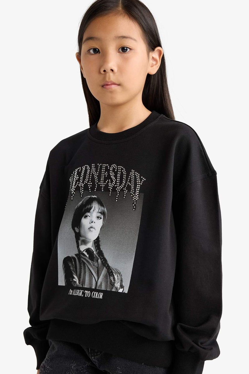 DeFacto Girl Wednesday Oversize Crew Neck Sweatshirt - Image 1