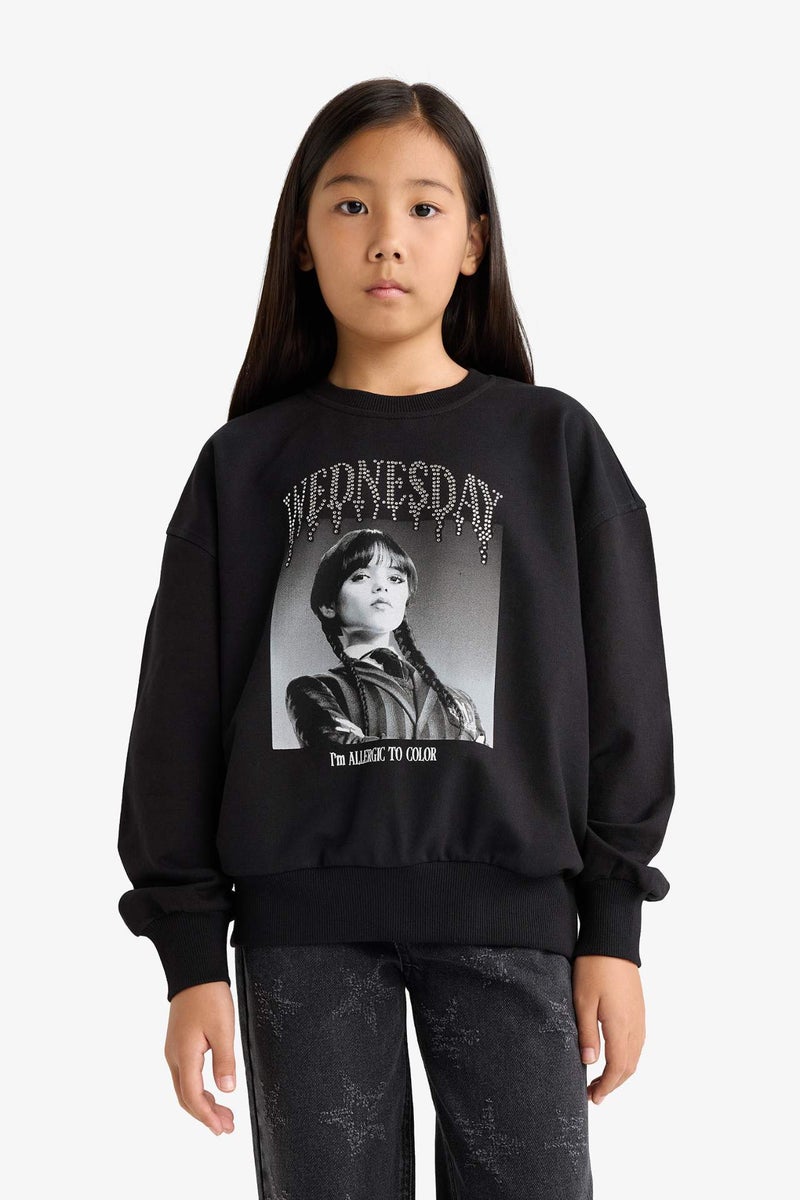 DeFacto Girl Wednesday Oversize Crew Neck Sweatshirt - Image 3