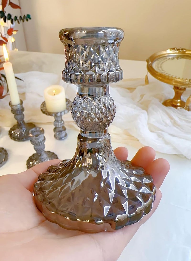 WangPangZi Crystal Candle Holder Set of 2 pcs, Glass Candlestick Holder,  for Wedding Party Table Anniversary Dining Room Table Home Dinner Table Home Decor (Grey) - Image 5