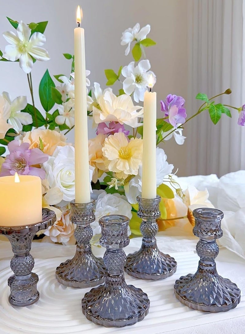 WangPangZi 2pcs Crystal Candle Holder, Glass Taper Candlestick Holder, Clear Decorative Candle Stand Centerpiece for Wedding Party Table Anniversary Dining Room Table Home Dinner Table Home Decor Wedding Party (Grey) - Image 4