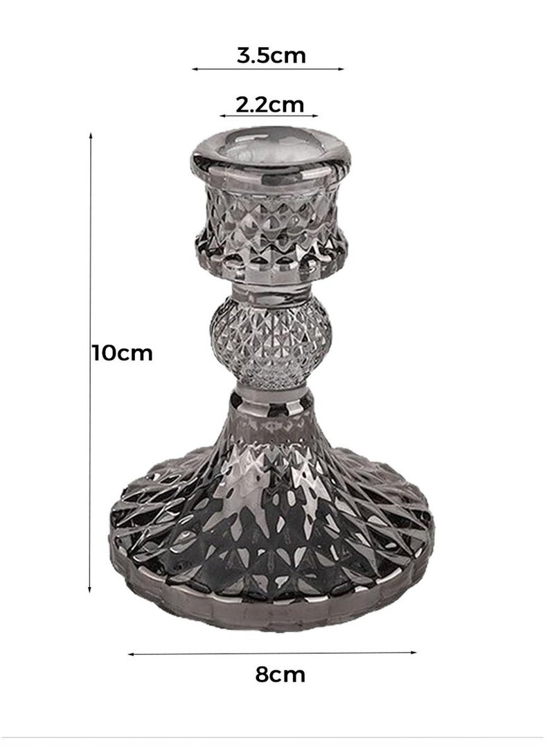 WangPangZi 2pcs Crystal Candle Holder, Glass Taper Candlestick Holder, Clear Decorative Candle Stand Centerpiece for Wedding Party Table Anniversary Dining Room Table Home Dinner Table Home Decor Wedding Party (Grey) - Image 2