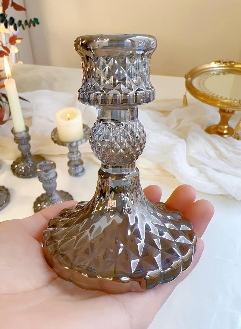 WangPangZi 2pcs Crystal Candle Holder, Glass Taper Candlestick Holder, Clear Decorative Candle Stand Centerpiece for Wedding Party Table Anniversary Dining Room Table Home Dinner Table Home Decor Wedding Party (Grey) - Image 3