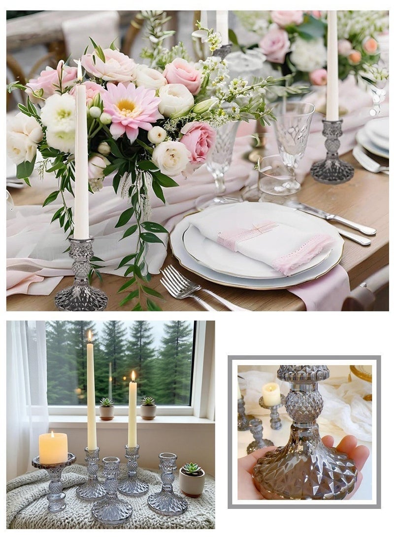 WangPangZi 2pcs Crystal Candle Holder, Glass Taper Candlestick Holder, Clear Decorative Candle Stand Centerpiece for Wedding Party Table Anniversary Dining Room Table Home Dinner Table Home Decor Wedding Party (Grey) - Image 5