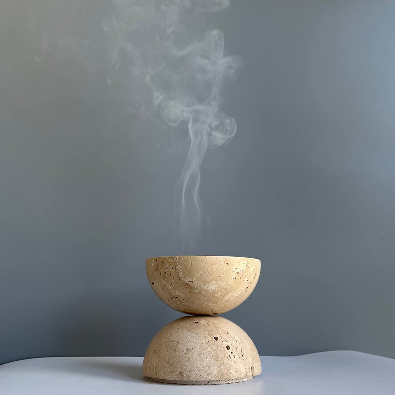 Saidkocc 9 Holes Handmade Natural Marble Round Incense Burner Holder For Meditation Decorative Room/Kitchen/Coffee Shop (Beige Travertine Stone) - Image 3