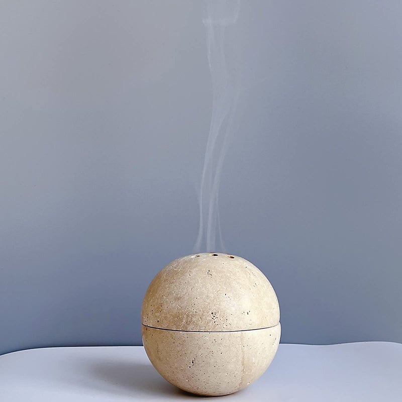 Saidkocc 9 Holes Handmade Natural Marble Round Incense Burner Holder For Meditation Decorative Room/Kitchen/Coffee Shop (Beige Travertine Stone) - Image 1