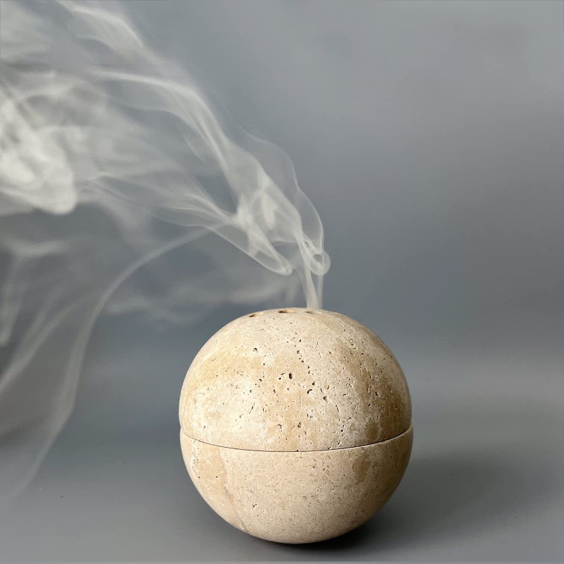 Saidkocc 9 Holes Handmade Natural Marble Round Incense Burner Holder For Meditation Decorative Room/Kitchen/Coffee Shop (Beige Travertine Stone) - Image 2