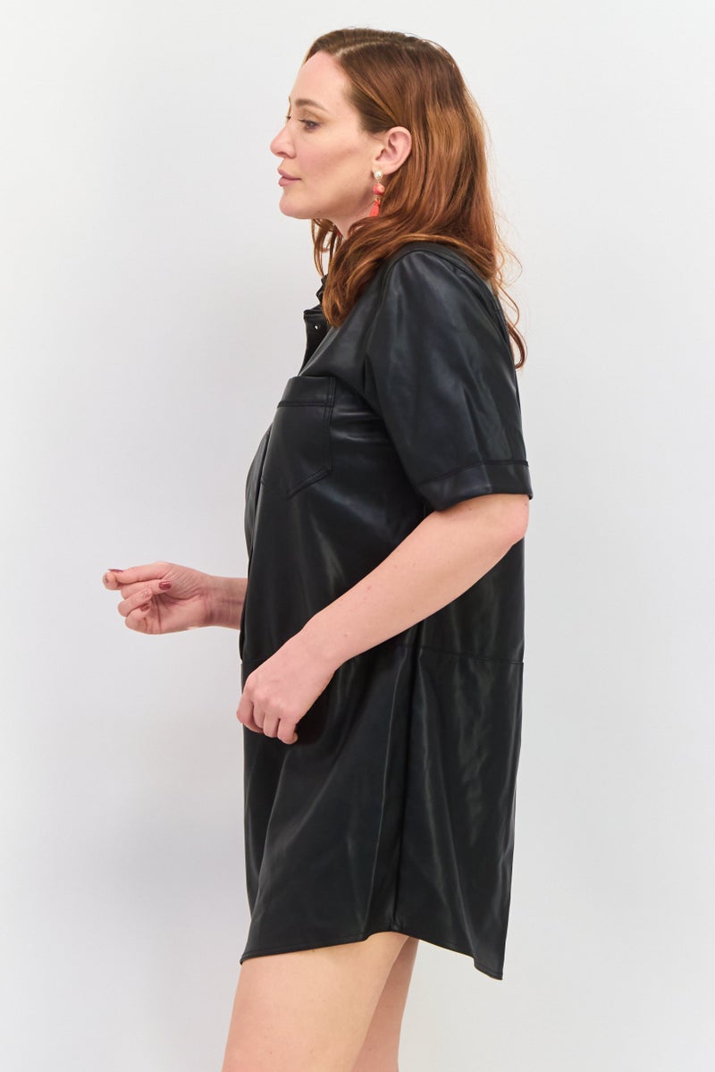 Black Tape فستان ميني نسائي سادة، أسود - Image 4