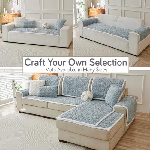 HOKIPO 'Italian Caelora' Luxury Jacquard Plush Sofa Cover Mat | Make Your Own Sofa Cover Set, Mat Length 70(D) x 60(L) cm, Powder Blue (AR-5954-BL) - Image 5