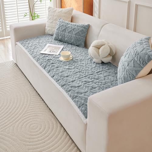 HOKIPO 'Italian Caelora' Luxury Jacquard Plush Sofa Cover Mat | Make Your Own Sofa Cover Set, Mat Length 70(D) x 60(L) cm, Powder Blue (AR-5954-BL) - Image 1