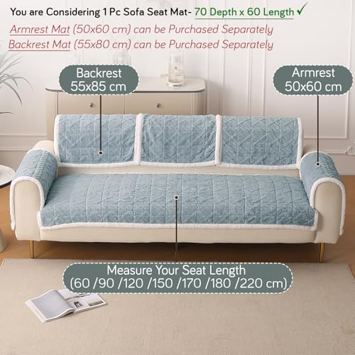 HOKIPO 'Italian Caelora' Luxury Jacquard Plush Sofa Cover Mat | Make Your Own Sofa Cover Set, Mat Length 70(D) x 60(L) cm, Powder Blue (AR-5954-BL) - Image 4