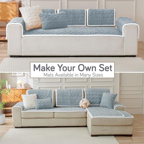 HOKIPO 'Italian Caelora' Luxury Jacquard Plush Sofa Cover Mat | Make Your Own Sofa Cover Set, Mat Length 70(D) x 60(L) cm, Powder Blue (AR-5954-BL) - Image 3
